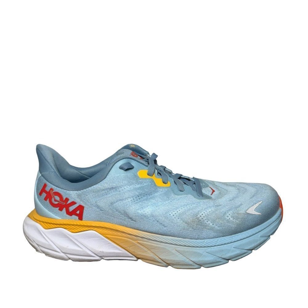Hoka Arabic 6 Light Blue Running Shoes With Red And Yellow Accents Size 8.5